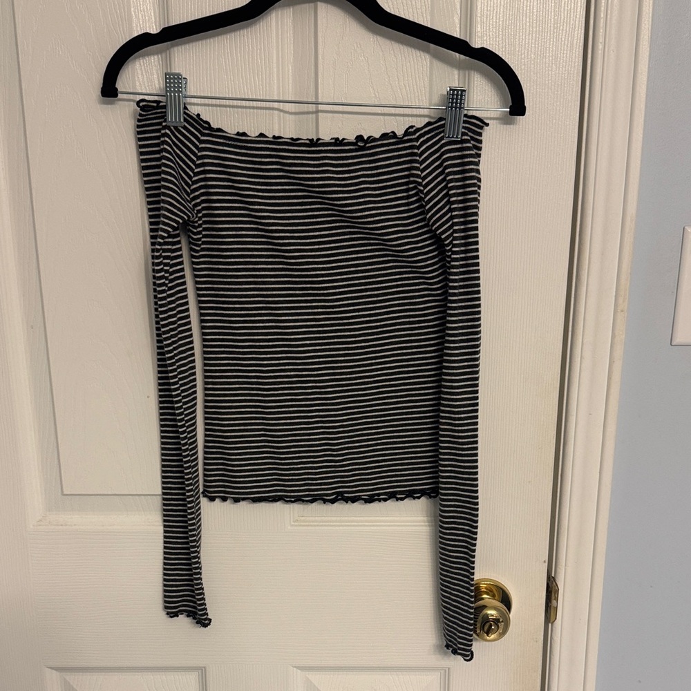 Hollister Black and White Striped Off-Shoulder Top